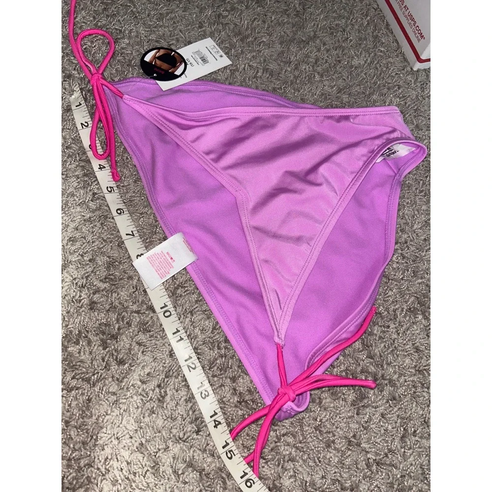 No Boundaries Womens XL 15-17  Lilac Bikini Swim Bottoms Pink Side Ties NEW